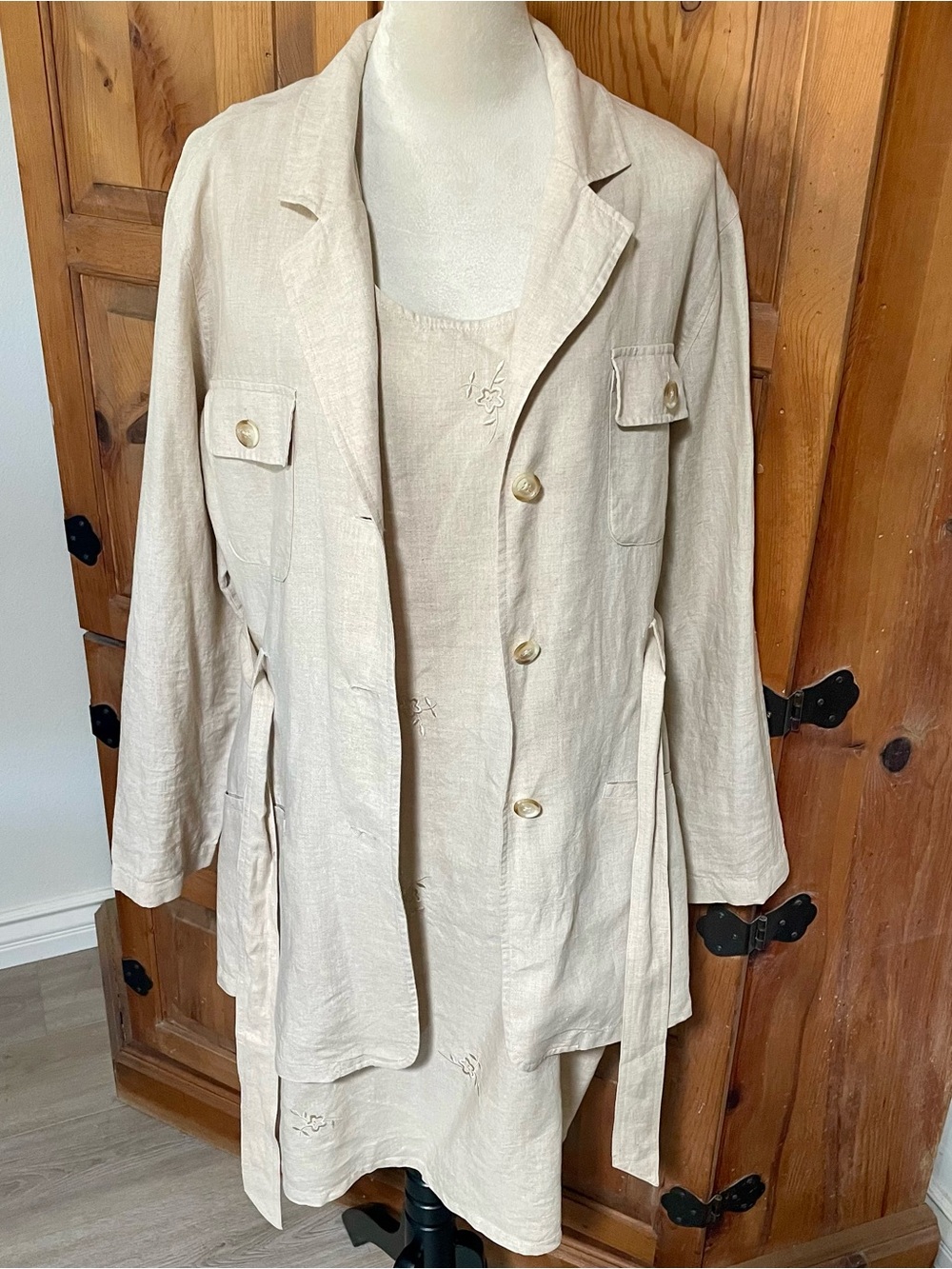 Apostrophe 2 piece Sleeveless dress with Linen Belted Blazer